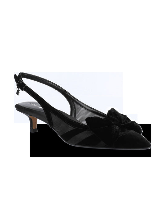 The Goldfinch Kitten Heel - Black Velvet Mesh