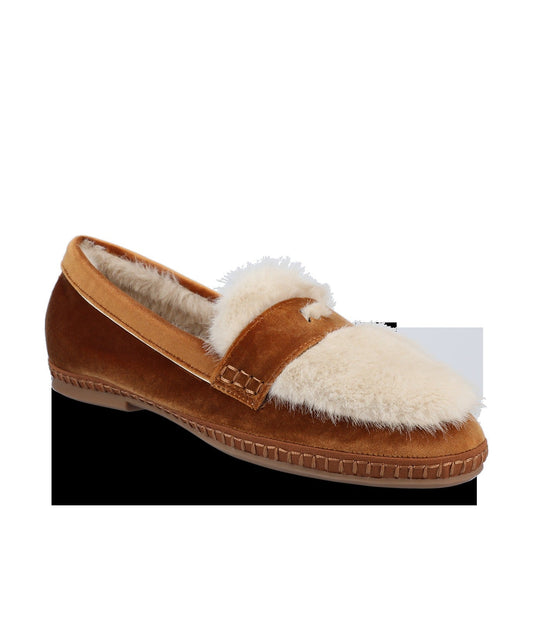 The Heron Loafer Cozy - Tan Velvet Faux Fur