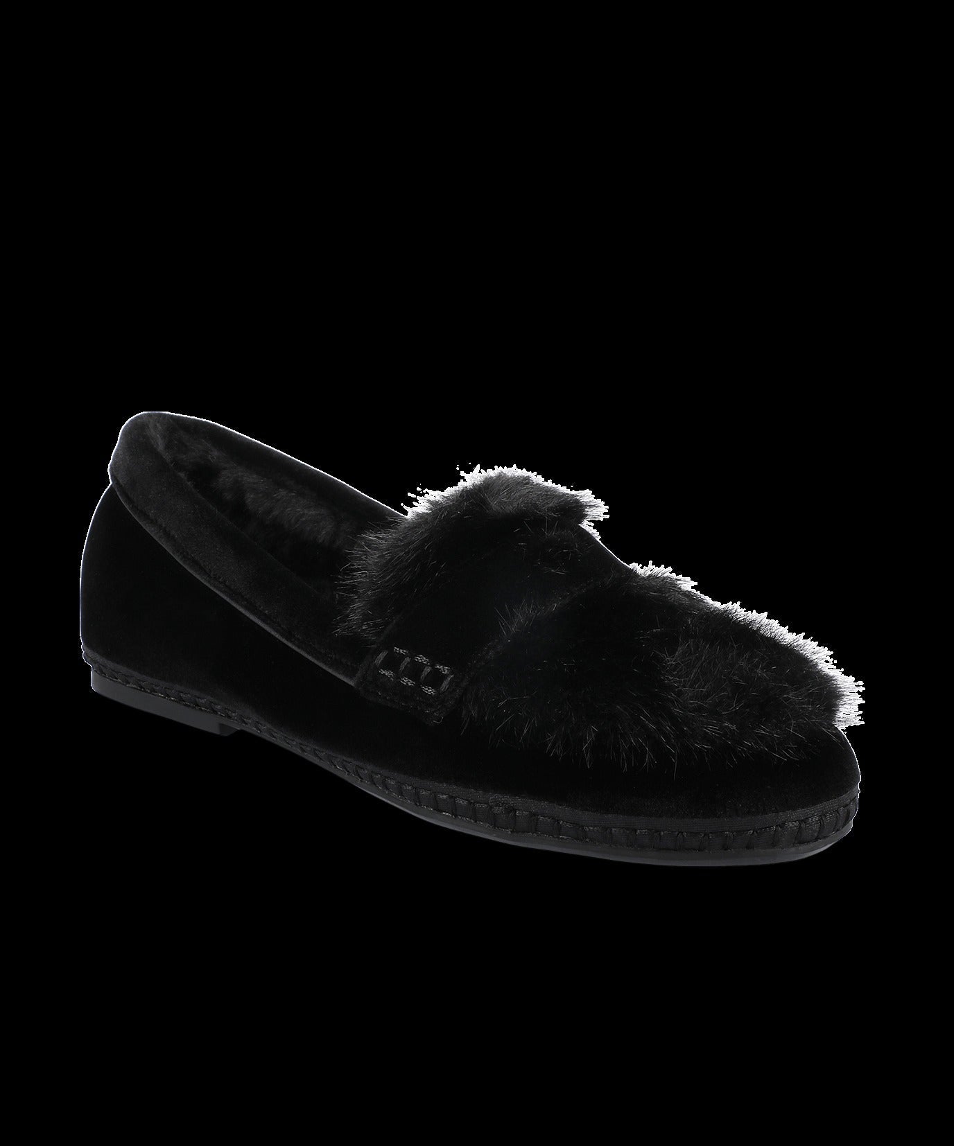 The Heron Loafer Cozy - Black Velvet Faux Fur